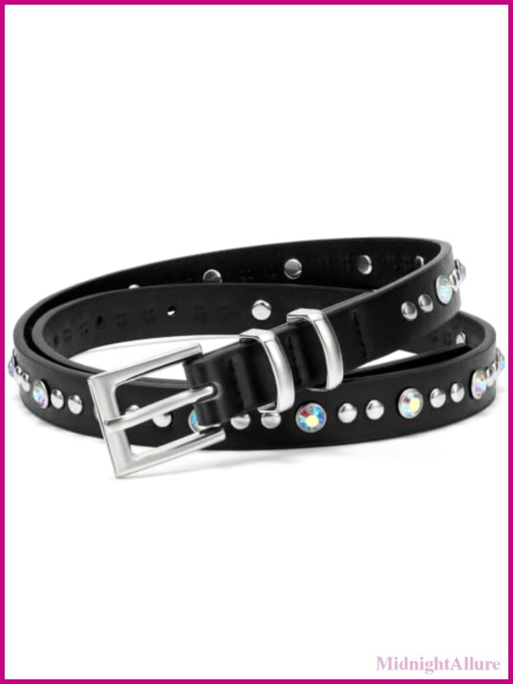 Skinny Studded Rhinestone Faux Leather Belt Adjustable Women Jeans
